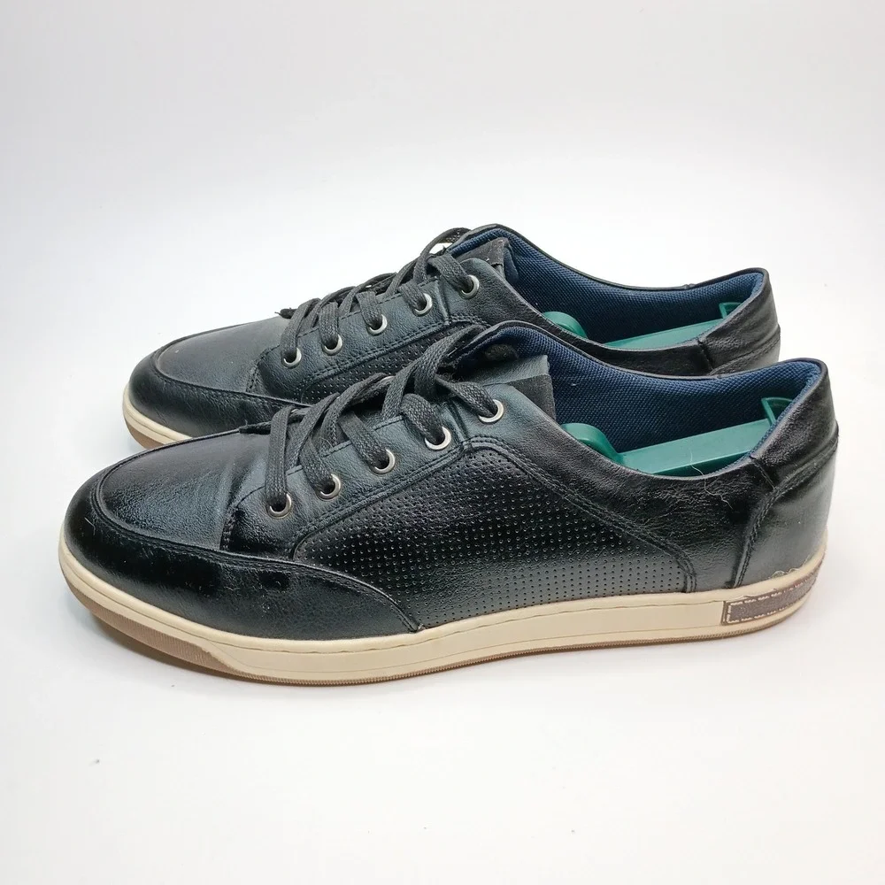 Jouison Milan Mens Black Faux Leather Perforated Lace Up Casual Sneakers Size 10
